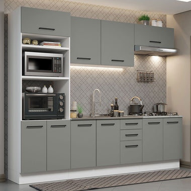 Armário de Cozinha Completa 270cm Branco Cinza Agata Madesa 01