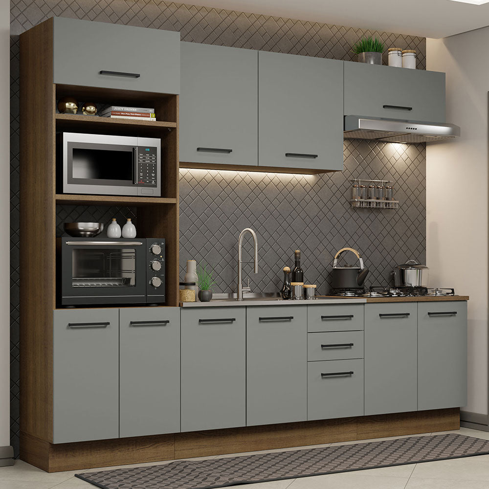 Armário de Cozinha Completa 270cm Rustic/Cinza Agata Madesa 01