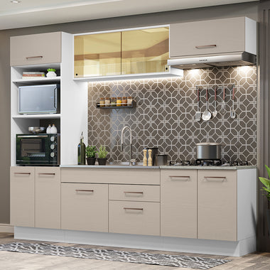 Armário de Cozinha Completa 270cm Branco/Crema Agata Madesa 03