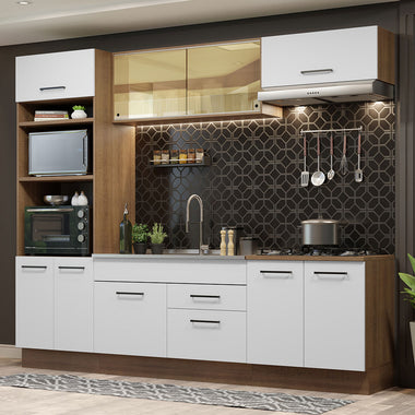 Armário de Cozinha Completa 270cm Rustic Branco Agata Madesa 03