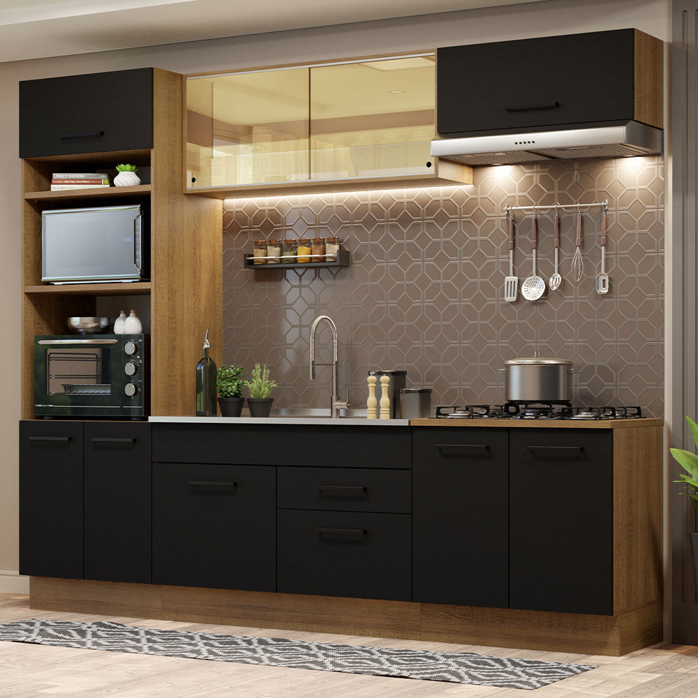 Armário de Cozinha Completa 270cm Rustic Preto Agata Madesa 03