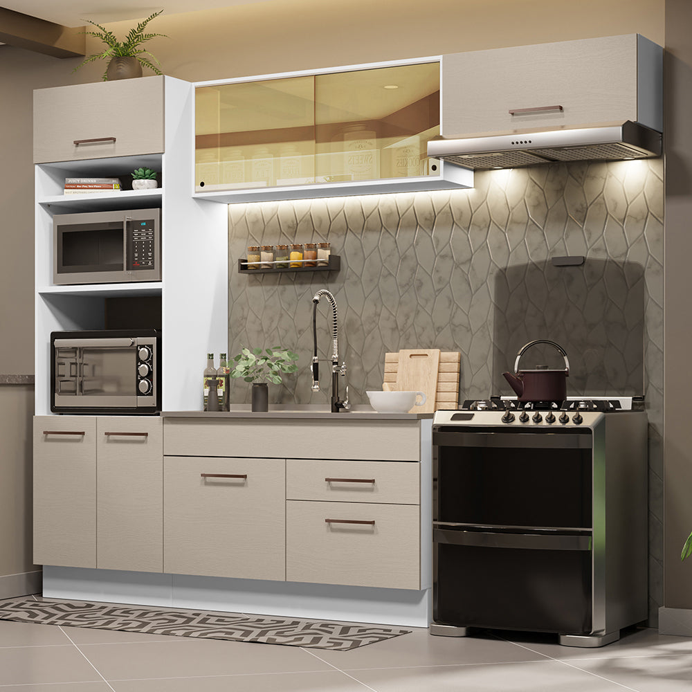 Armário de Cozinha Completa 270cm Branco/Crema Agata Madesa 04