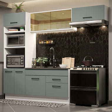 Armário de Cozinha Completa 270cm Branco Cinza Agata Madesa 04