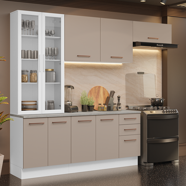 Armário de Cozinha Completa 270cm Branco/Crema Agata Madesa 11
