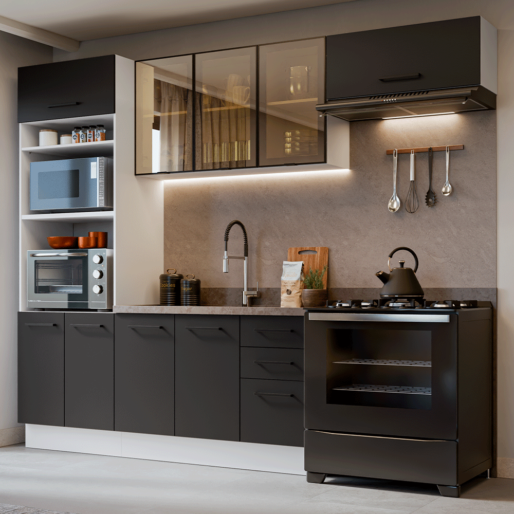 Armário de Cozinha Completa 270 cm Branco/Preto Agata Madesa 12