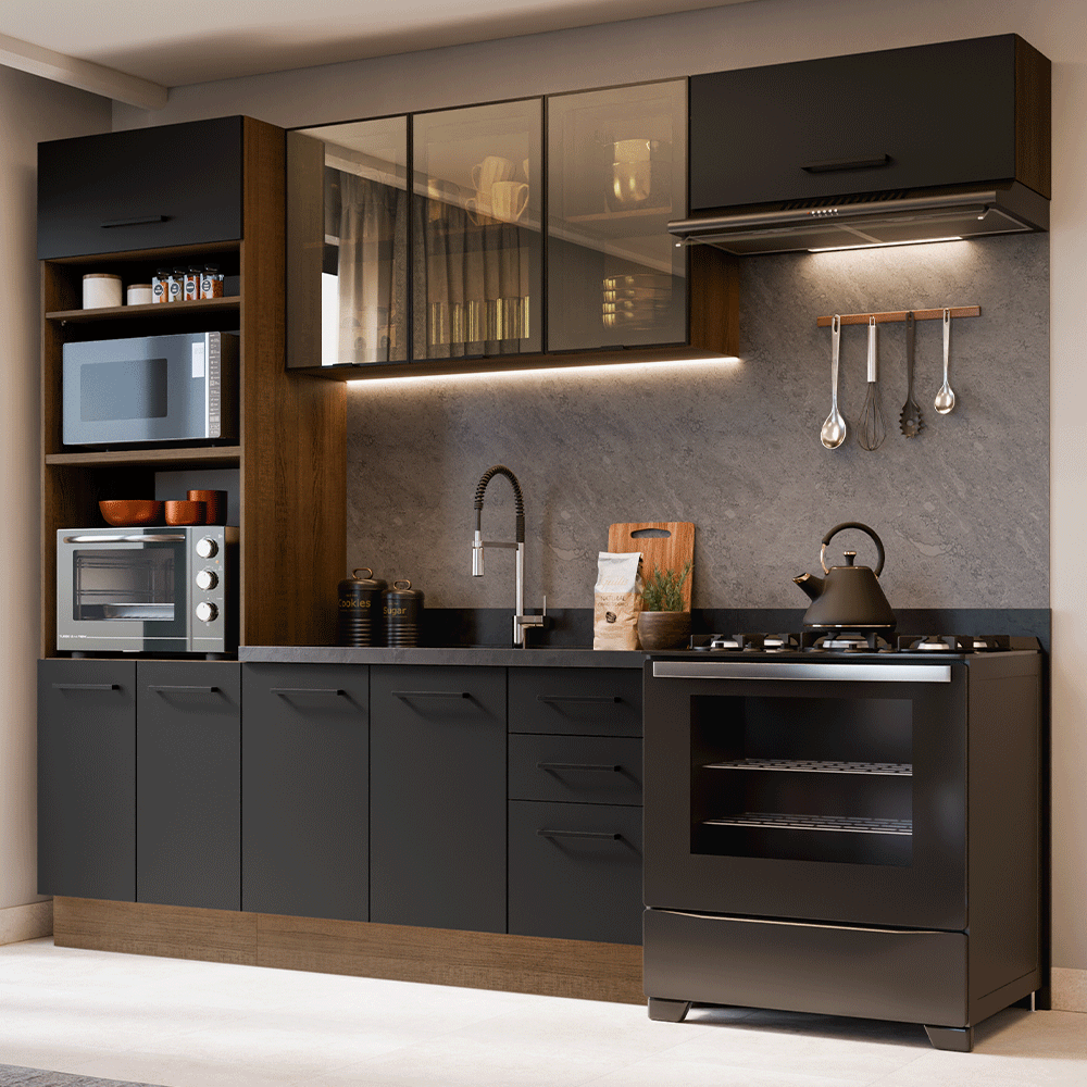 Armário de Cozinha Completa 270 cm Rustic/Preto Agata Madesa 12