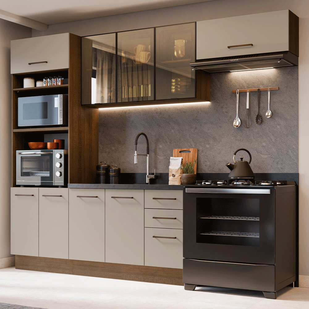 Armário de Cozinha Completa 270 cm Rustic/Crema Agata Madesa 12