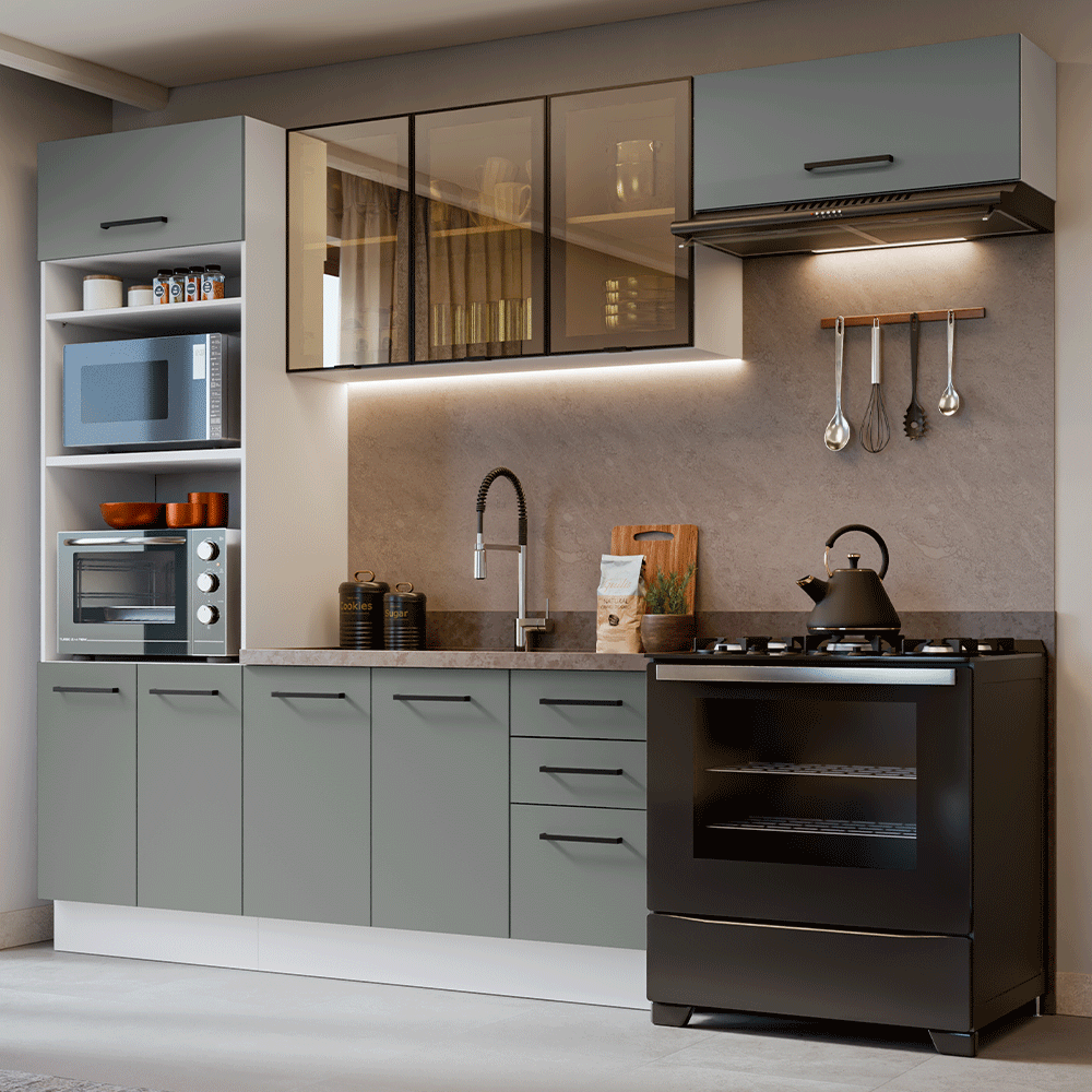 Armário de Cozinha Completa 270 cm Branco/Cinza Agata Madesa 12