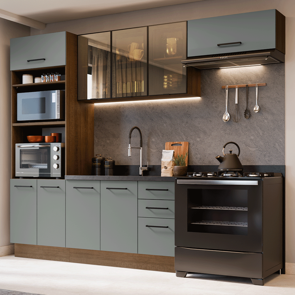 Armário de Cozinha Completa 270 cm Rustic/Cinza Agata Madesa 12