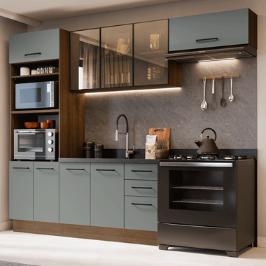 Armário de Cozinha Completa 270 cm Rustic/Cinza Agata Madesa 12