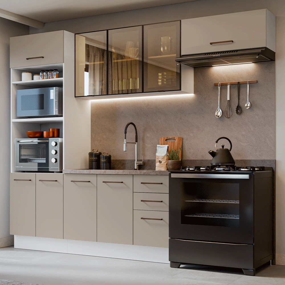 Armário de Cozinha Completa 270 cm Branco/Crema Agata Madesa 12