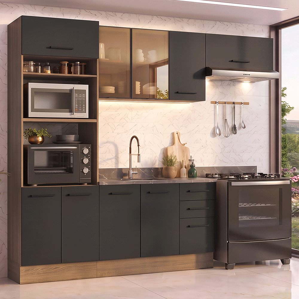 Armário de Cozinha Completa 270 cm Rustic/Preto Agata Madesa 13