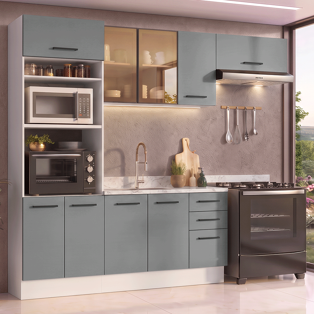 Armário de Cozinha Completa 270 cm Branco/Cinza Agata Madesa 13