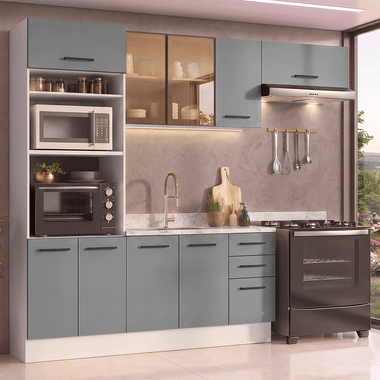 Armário de Cozinha Completa 270 cm Branco/Cinza Agata Madesa 13