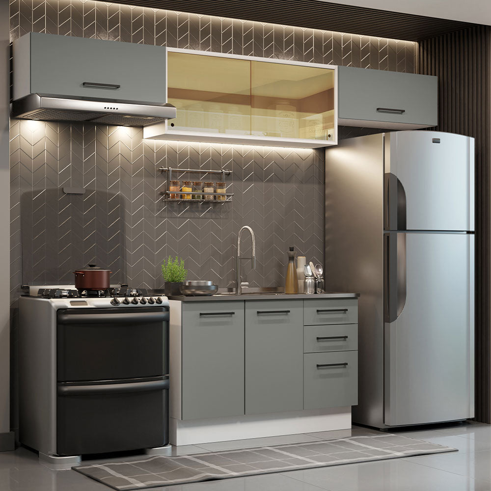 Armário de Cozinha Compacta 280cm Branco/Cinza Agata Madesa 03