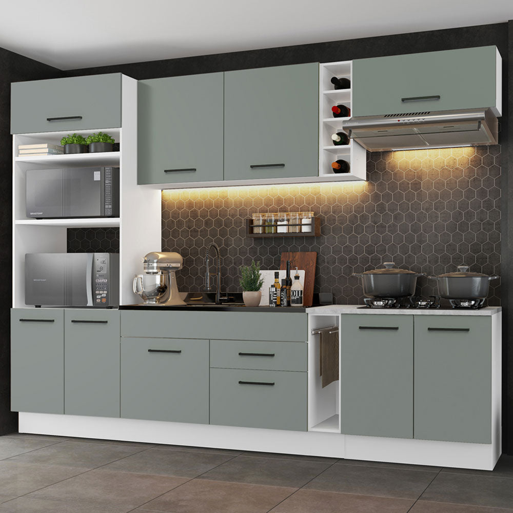 Armário de Cozinha Completa 290cm Branco/Cinza Agata Madesa 02