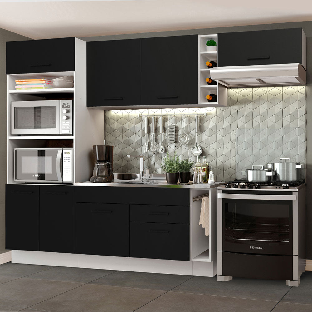 Armário de Cozinha Completa 290cm Branco/Preto Agata Madesa 02