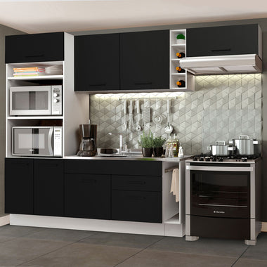 Armário de Cozinha Completa 290cm Branco/Preto Agata Madesa 02