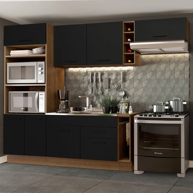 Armário de Cozinha Completa 290cm Rustic/Preto Agata Madesa 02