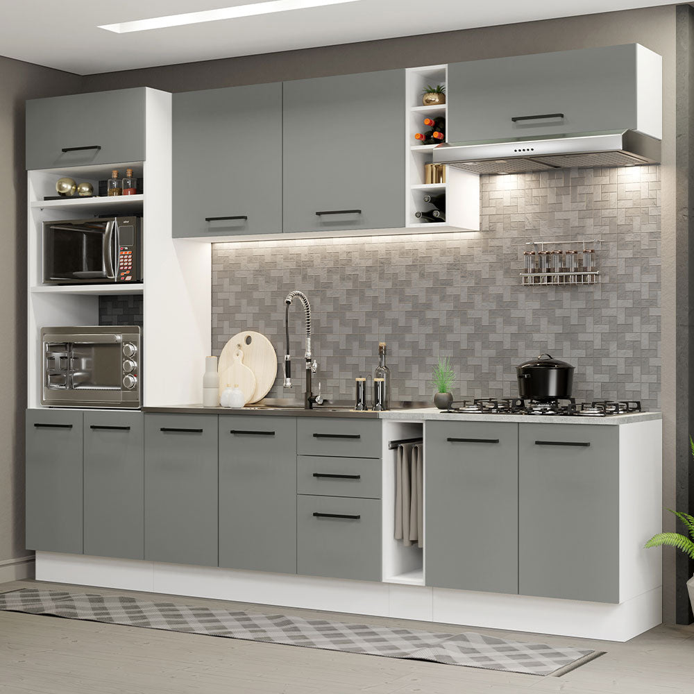 Armário de Cozinha Completa 290cm Branco Cinza Agata Madesa 05