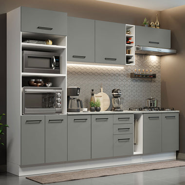 Armário de Cozinha Completa 290cm Branco Cinza Agata Madesa 06