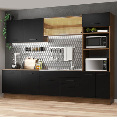 Armário de Cozinha Completa 310cm Rustic/Preto Agata Madesa 01