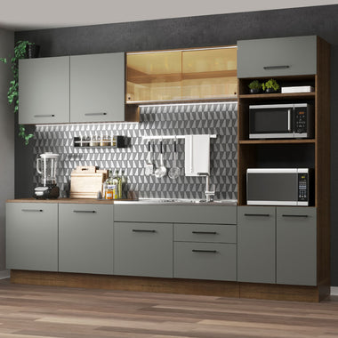 Armário de Cozinha Completa 310cm Rustic/Cinza Agata Madesa 01