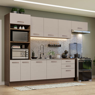 Armário de Cozinha Completa 330cm Rustic/Crema Agata Madesa 01