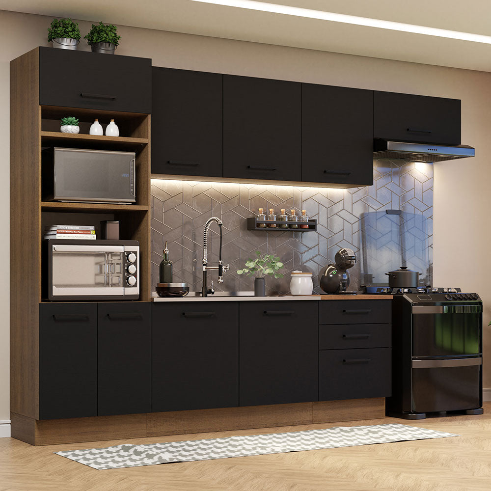Armário de Cozinha Completa 330cm Rustic Preto Agata Madesa 01