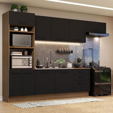 Armário de Cozinha Completa 330cm Rustic Preto Agata Madesa 01