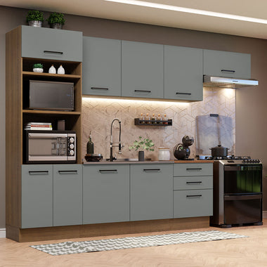 Armário de Cozinha Completa 330cm Rustic Cinza Agata Madesa 01