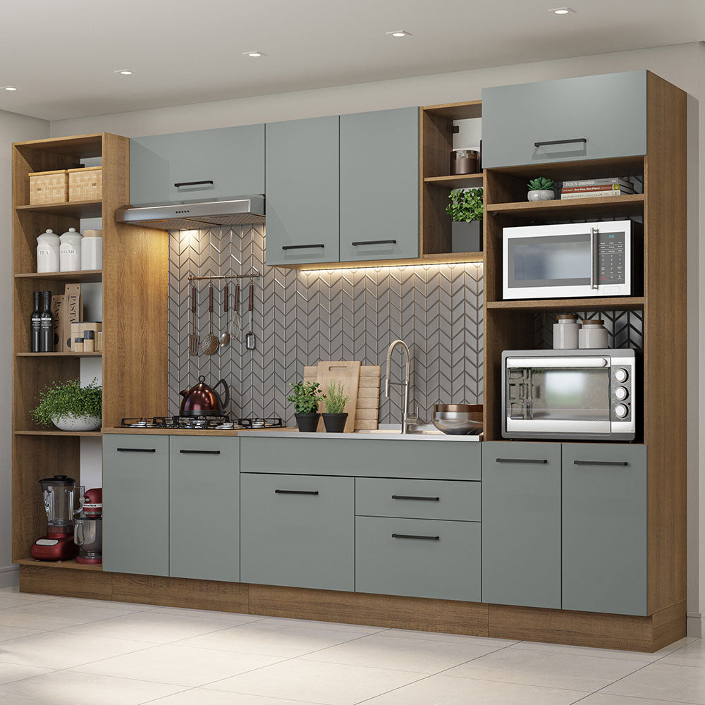 Armário de Cozinha Completa 330cm Rustic/Cinza Agata Madesa 02