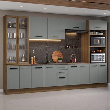 Armário de Cozinha Completa 340cm Rustic/Cinza Agata Madesa 01