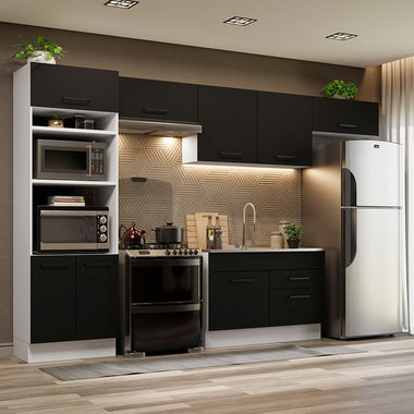 Armário de Cozinha Completa 350cm Branco/Preto Agata Madesa 01
