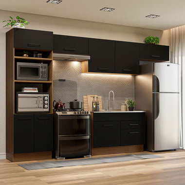 Armário de Cozinha Completa 350cm Rustic/Preto Agata Madesa 01