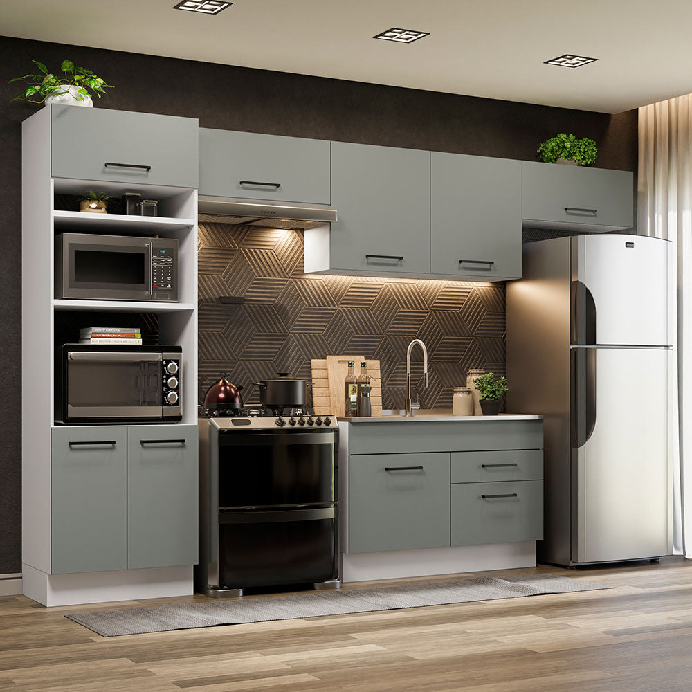 Armário de Cozinha Completa 350cm Branco/Cinza Agata Madesa 01