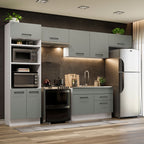 Armário de Cozinha Completa 350cm Branco/Cinza Agata Madesa 01
