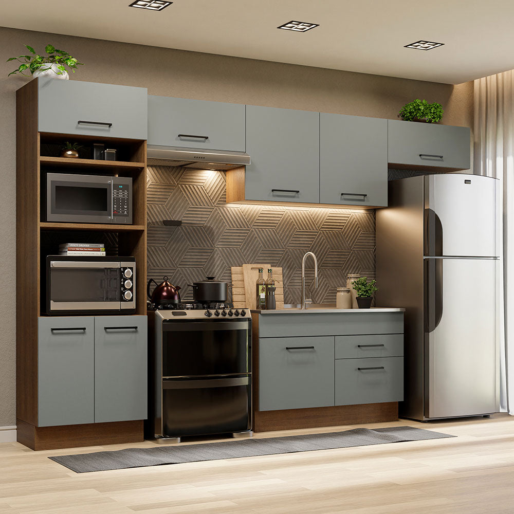 Armário de Cozinha Completa 350cm Rustic/Cinza Agata Madesa 01