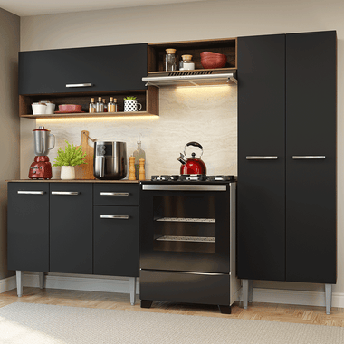 Armário de Cozinha Completa 220 cm Rustic/Preto Deli Madesa 01
