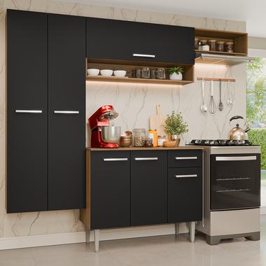 Armário de Cozinha Completa 220 cm Rustic/Preto Deli Madesa 03