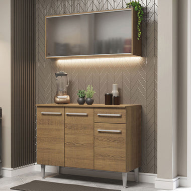 Armário de Cozinha Compacta Emilly 105cm com Armário e Balcão Rustic Emilly Madesa 01