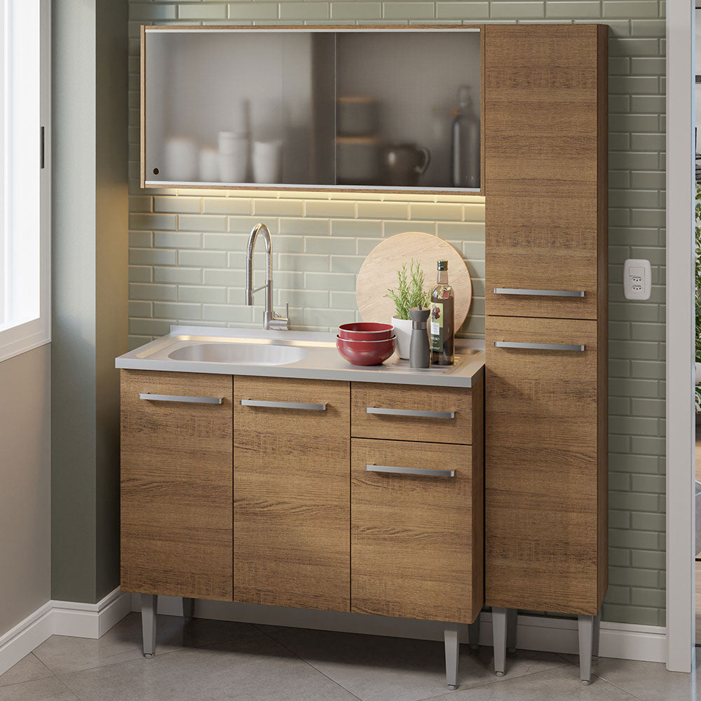 Armário de Cozinha Compacta 137cm com Pia Rustic Emilly Madesa 07