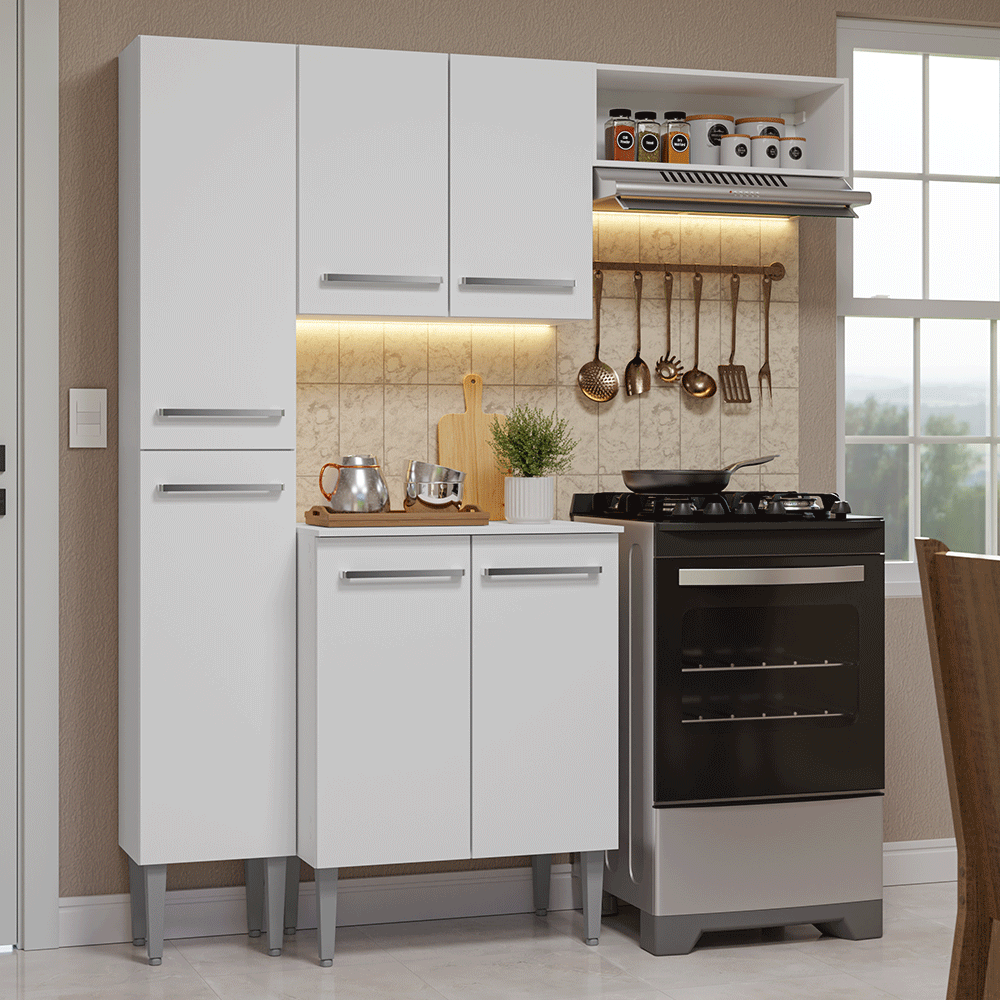 Armário de Cozinha Compacta 156cm Branco Emilly Madesa 01