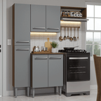 Armário de Cozinha Compacta 156 cm Rustic/Cinza Emilly Madesa 01