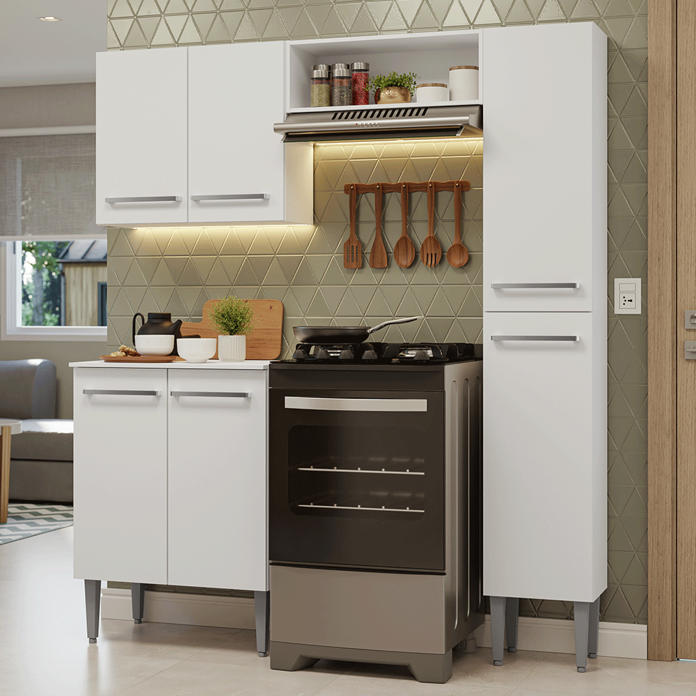 Armário de Cozinha Compacta 156cm Branco Emilly Madesa 02