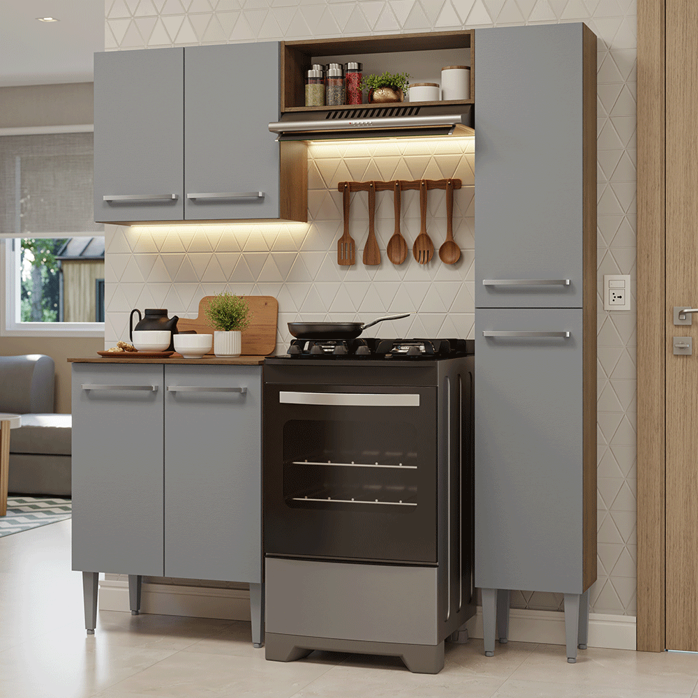 Armário de Cozinha Compacta 156 cm Rustic/Cinza Emilly Madesa 02