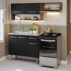 Armário de Cozinha Compacta 165cm com Pia Rustic/Preto Emilly Madesa 09