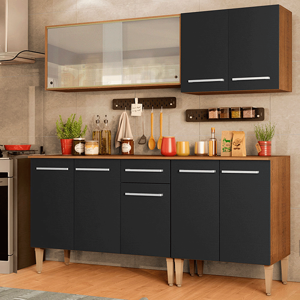 Armário de Cozinha Completa 169cm Rustic/Preto Emilly Box Madesa 03