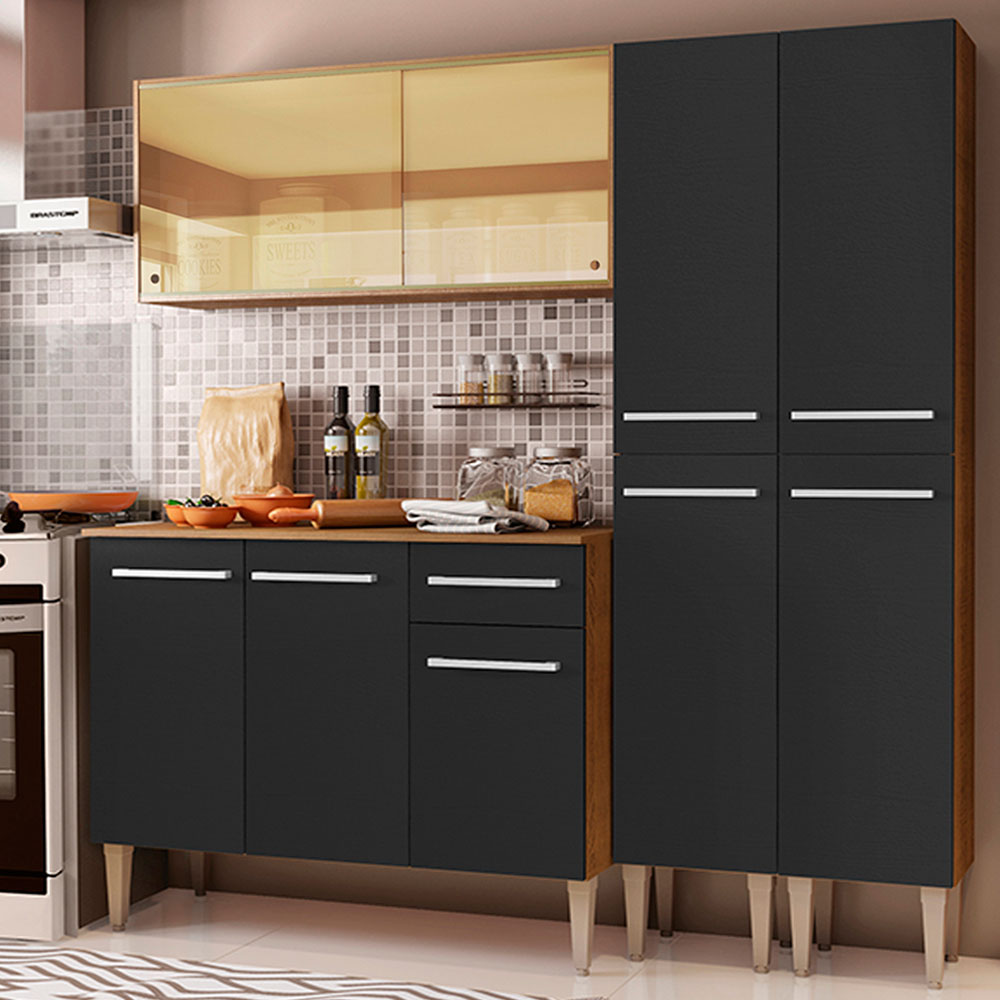 Armário de Cozinha Completa 169cm Rustic/Preto Emilly Voice Madesa 06