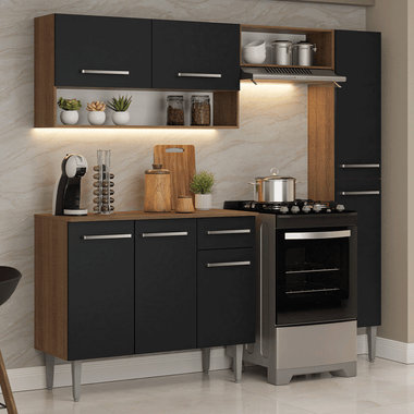 Armário de Cozinha Completa 197 cm Rustic/Preto Emilly Madesa 01